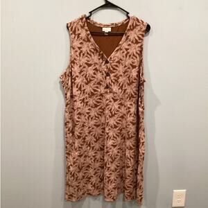 J.Jill Womens Sleeveless Dress Plus Size 3X Brown Tropical Boho Beachy Cotton